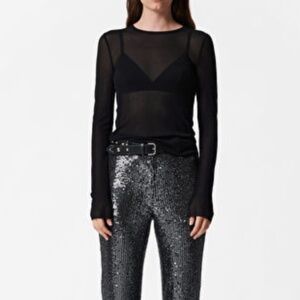 & Other Stories Black Sheer Long Sleeve Top